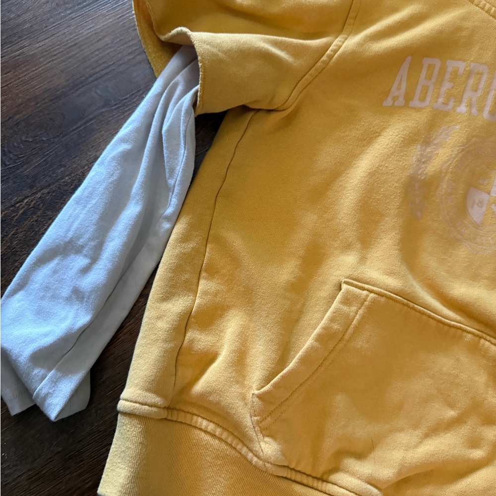Yellow Abercrombie layered Hoodie with White Sleeves - Picture 4 of 5
